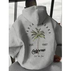 Casual Tropikal Palmiye Ağacı Baskılı Kapüşonlu Sweatshirt