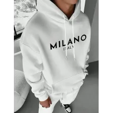 Erkekler için Rahat Harf Baskılı Kapüşonlu Sweatshirt