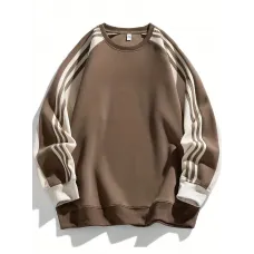  Çizgili Renk Bloklu Yuvarlak Yaka Sweatshirt