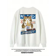 Erkek Japon Kawaii Kedi Baskılı Sweatshirt