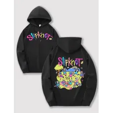 Erkekler için Slipknot Grafik Baskılı Kapüşonlu Sweatshirt - Kanguru Cebi ile Rahat Günlük Bağcıklı Kazak