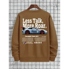 Erkek Rahat Yuvarlak Yaka Sweatshirt, Polyester Pamuk Karışımı, Uzun Kollu, Hafif Esnek, Örme Kumaş, 300g/m², Alfabe Desenli, Normal Kalıp, Araba Grafik Baskılı