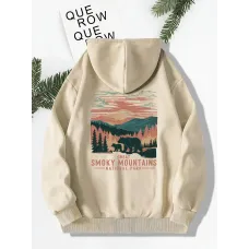Ayı & Günbatımı Baskılı Kapüşonlu Sweatshirt