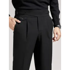 Erkekler için Şık Siyah Drape Kısa Takım Pantolon