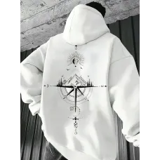 Erkekler için Sonbahar Kış Galaksi Baskılı Kapüşonlu Sweatshirt