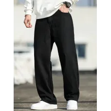 Erkekler için Vintage Esintili Gevşek Düz Paça Kot Pantolon