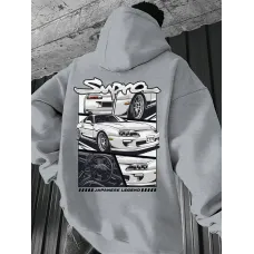 Erkekler İçin Şık Spor Araba Desenli Kapüşonlu Sweatshirt 