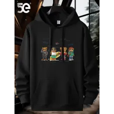  Karikatür Ayı Baskılı Günlük Kapüşonlu Sweatshirt