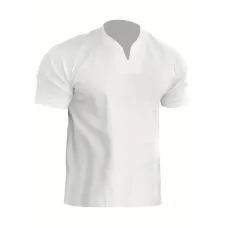 Erkek Vintage V Yaka T-Shirt, %100 Polyester Kısa Kollu Tee