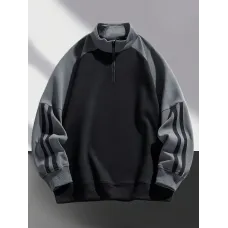 Erkek Modası Renk Bloklu Yuvarlak Yaka Sweatshirt