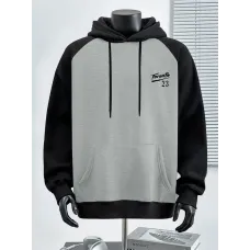 Erkekler için Günlük İki Tonlu Kapüşonlu Sweatshirt 