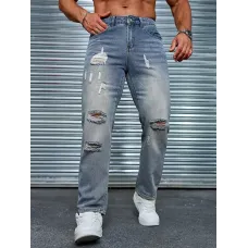 Erkek Klasik Yırtık Kot Pantolon