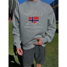 Erkekler için Norveç Baskılı Pamuk Karışımlı Günlük Yuvarlak Yaka Sweatshirt