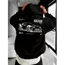 Kapüşonlu Sweatshirt Araba Baskılı