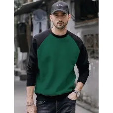 Erkekler için Günlük Kırmızı ve Siyah Raglan Kollu Yuvarlak Yaka Sweatshirt 