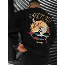 Erkek Tokyo Grafik Baskı Casual Kruv Boyun Sweatshirt
