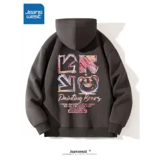 JEANSWEST Erkek Casual Kapüşonlu Karikatür Baskılı Uzun Kollu Sweatshirt
