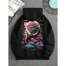 Ejderha Baskılı Kapüşonlu Sweatshirt