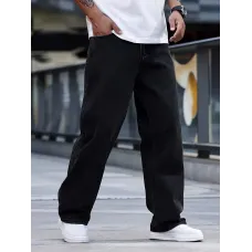 Erkekler için Rahat Gevşek Düz Paça Kot Pantolonlar